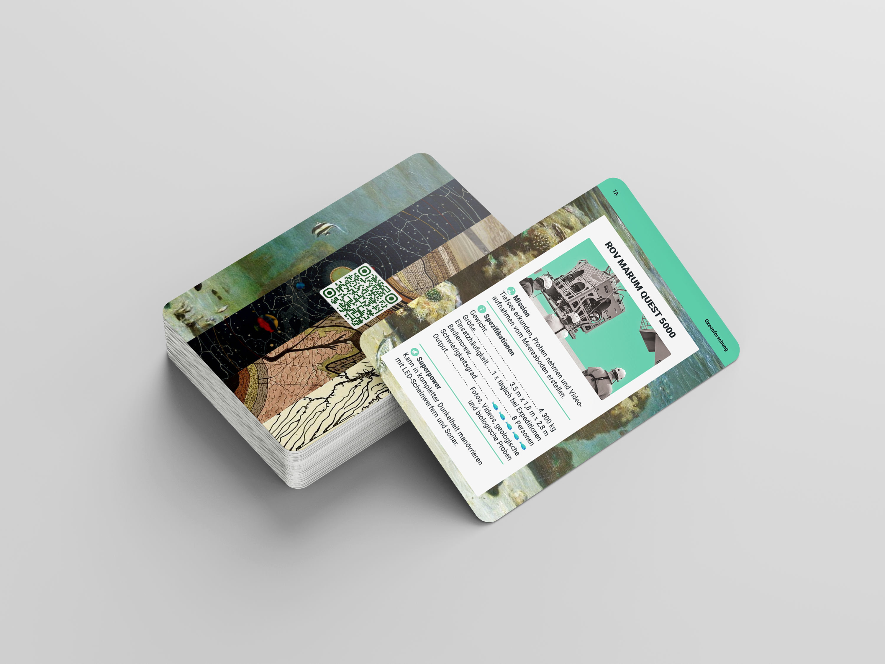 Mock-Up von einem Quartett-Kartenspiel mit dem Tauchroboter ROV Marum Quest 5000